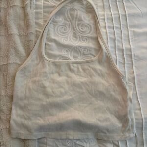 Cream Ribbed Halter Crop Top
